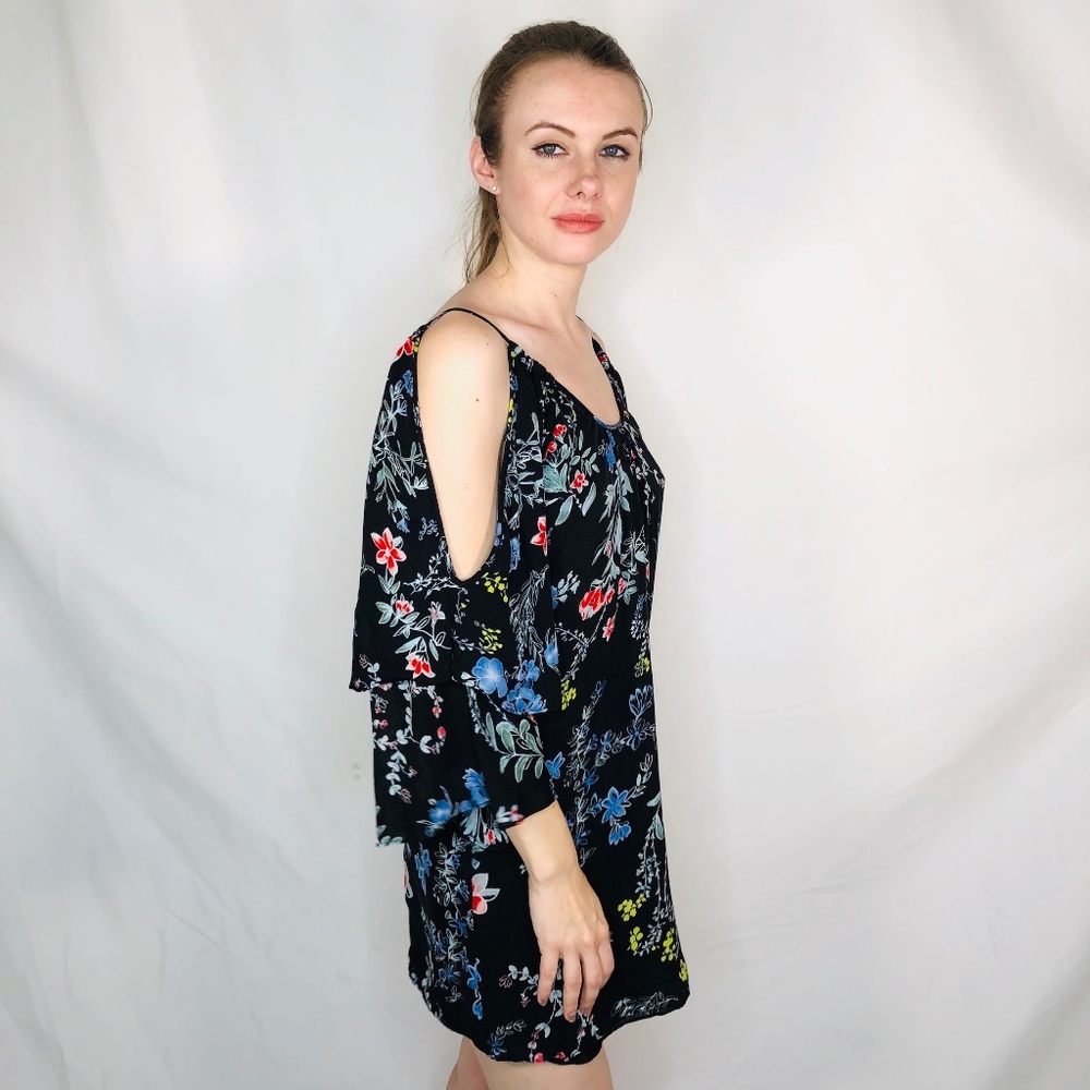 Parker Floral Open Shoulder Mini Dress Silk 0702 - Picture 2 of 7